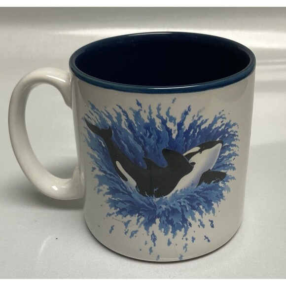 Nice Vintage S. Vintson Killer Whale Nautical 1997 Fine Art Coffee Mug Rare - Picture 1 of 6